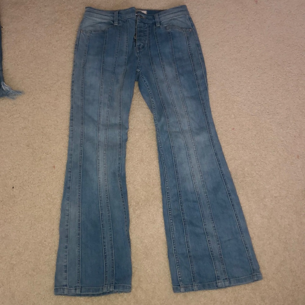 Free people denim semi flare jeans with detailing